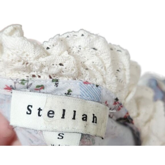 Stellah Size Small Floral Victorian Print Mixed Lace Trim Puff Sleeve Dress - Picture 9 of 12